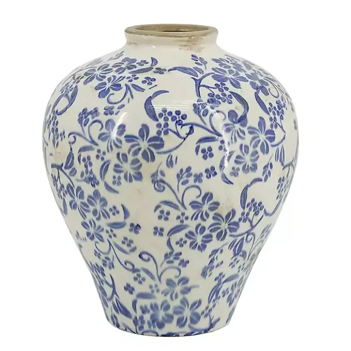 Online Kirklands Home Blue and White Floral Urn Ceramic Vase, 11 in.