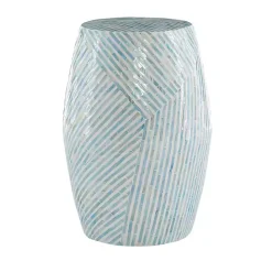 Kirklands Home Blue and White Mosaic Capiz Shell Drum End Table