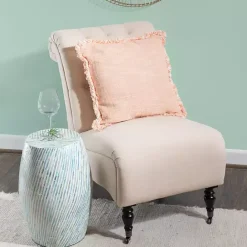 Kirklands Home Blue and White Mosaic Capiz Shell Drum End Table