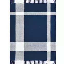 Clearance Kirklands Home Blue and White Plaid Organic Cotton Throw