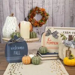 Best Kirklands Home Blue and White Pumpkin Tabletop Signs, Set of 2