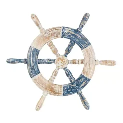Outlet Kirklands Home Blue and White Ship Wheel Wall Plaque