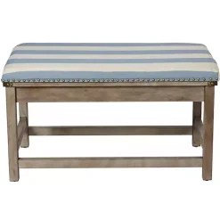 Online Kirklands Home Blue and White Striped Upholstered Wood Bench