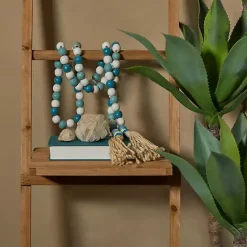 Discount Kirklands Home Blue and White Wood Beaded Tassel Garland