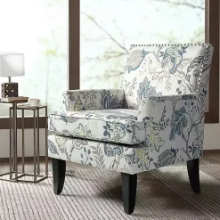 Hot Kirklands Home Blue and Yellow Floral Upholstered Accent Chair