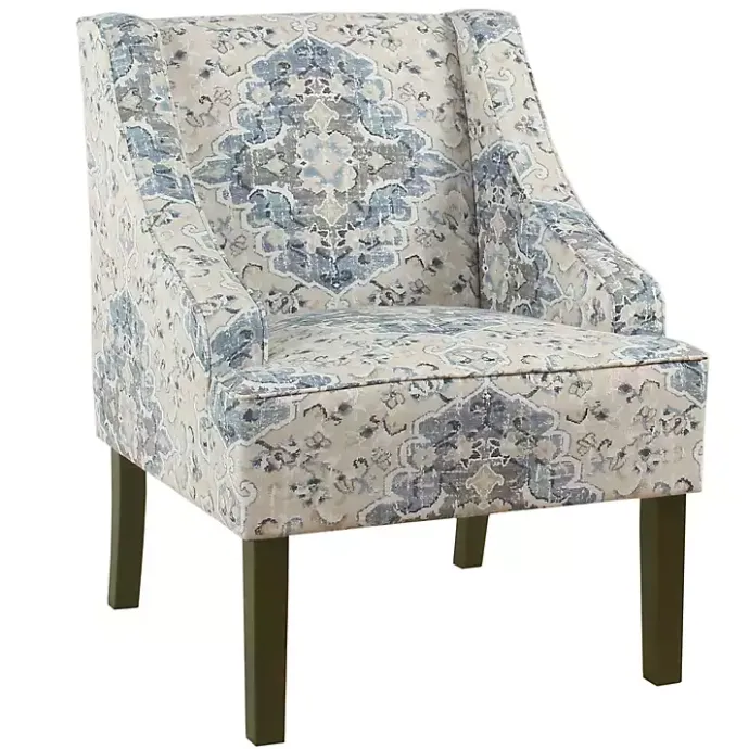 New Kirklands Home Antiqued Medallion Swoop Arm Accent Chair Blue