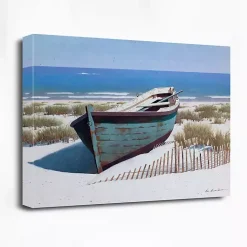 Kirklands Home Blue Boat On Beach Canvas Art Print