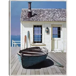 Clearance Kirklands Home Blue Boat on Deck Framed Canvas Art Print