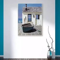 Clearance Kirklands Home Blue Boat on Deck Framed Canvas Art Print
