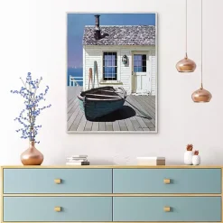 Clearance Kirklands Home Blue Boat on Deck Framed Canvas Art Print