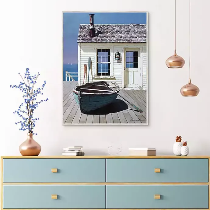 Clearance Kirklands Home Blue Boat on Deck Framed Canvas Art Print
