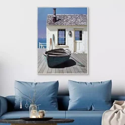 Clearance Kirklands Home Blue Boat on Deck Framed Canvas Art Print