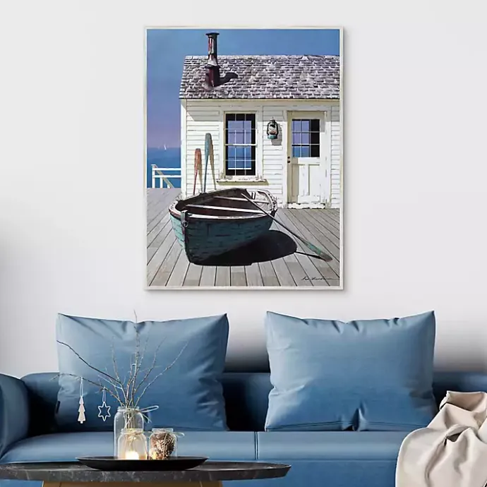 Clearance Kirklands Home Blue Boat on Deck Framed Canvas Art Print