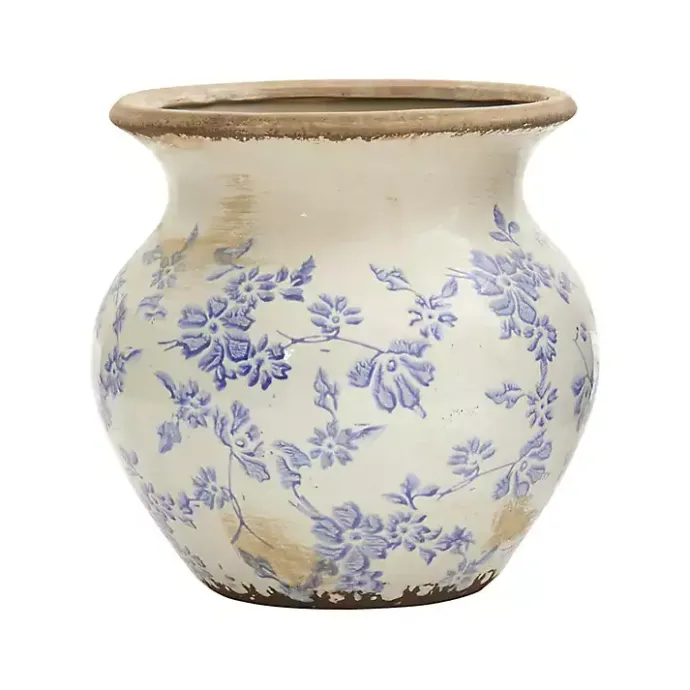 Clearance Kirklands Home Blue Bulous Floral Scroll Ceramic Vase, 7 in.