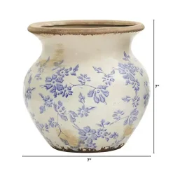 Clearance Kirklands Home Blue Bulous Floral Scroll Ceramic Vase, 7 in.