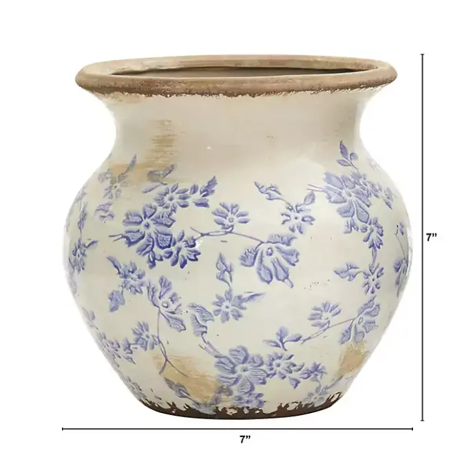 Clearance Kirklands Home Blue Bulous Floral Scroll Ceramic Vase, 7 in.