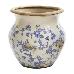 Kirklands Home Blue Bulous Floral Scroll Ceramic Vase, 10 in.