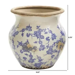 Kirklands Home Blue Bulous Floral Scroll Ceramic Vase, 10 in.