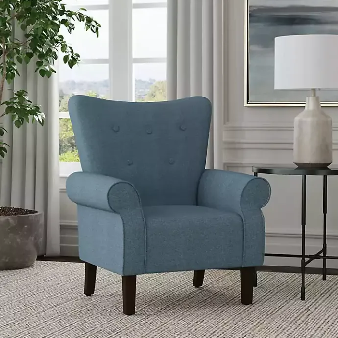 New Kirklands Home Button-Tufted Rolled Arm Accent Chair Blue
