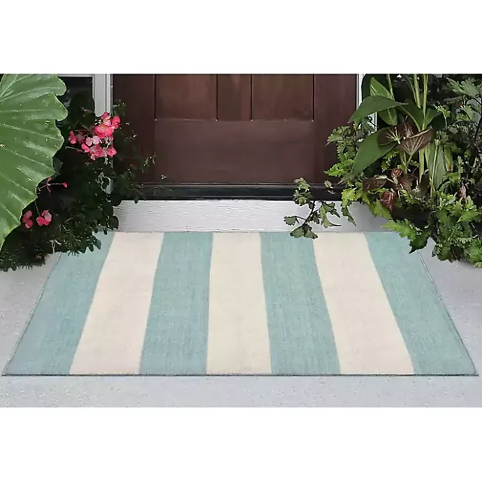 Best Kirklands Home Blue Cabana Stripe Indoor/Outdoor Scatter Rug
