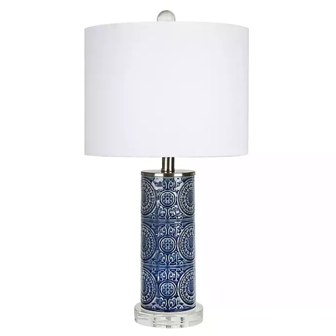 Best Kirklands Home Blue Ceramic Embossed Spiro Table Lamp White