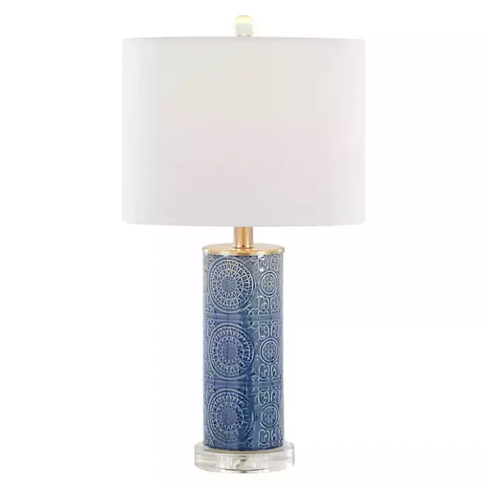Best Kirklands Home Blue Ceramic Embossed Spiro Table Lamp White