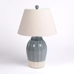 Best Kirklands Home Blue Ceramic Scalloped Table Lamp Tan