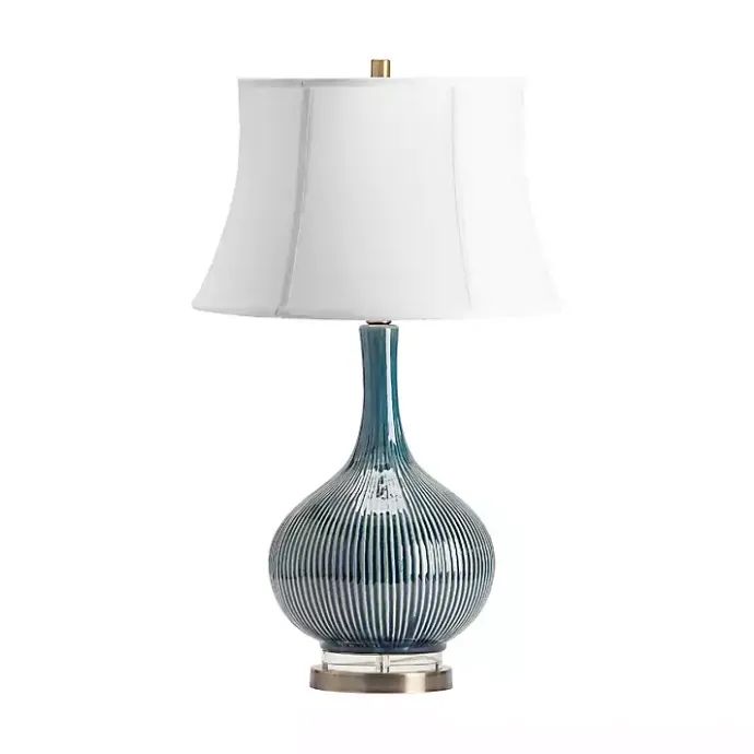 Clearance Kirklands Home Blue Ceramic Stripe Base Table Lamp White