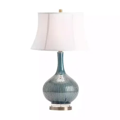 Clearance Kirklands Home Blue Ceramic Stripe Base Table Lamp White