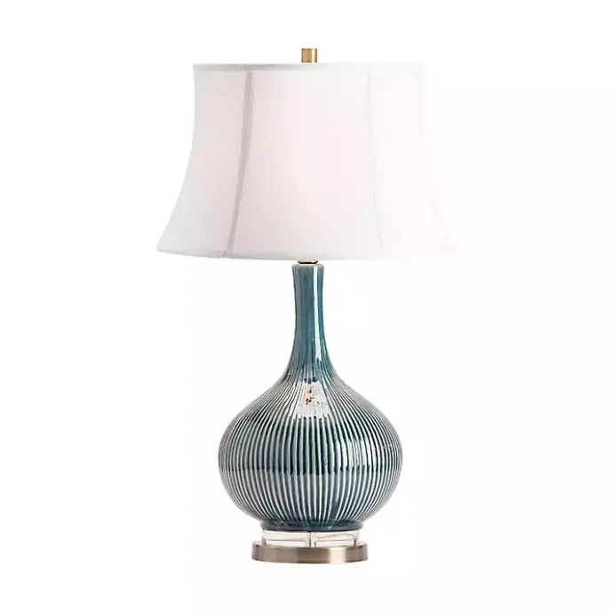 Clearance Kirklands Home Blue Ceramic Stripe Base Table Lamp White