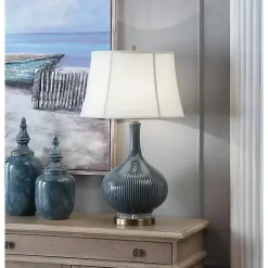 Clearance Kirklands Home Blue Ceramic Stripe Base Table Lamp White