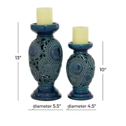 Hot Kirklands Home Ceramic Tiered Base Candle Holders, Set of 2 Blue