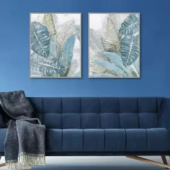 Best Kirklands Home Blue Coastal Leaves I & II Canvas Prints, Set of 2