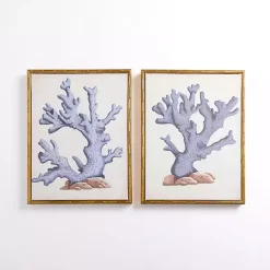 New Kirklands Home Blue Coral Framed Canvas Art Prints, Set of 2