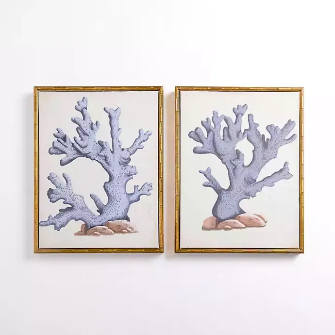 New Kirklands Home Blue Coral Framed Canvas Art Prints, Set of 2