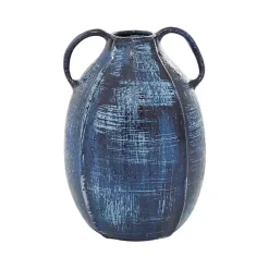 Sale Kirklands Home Crosshatch Double Handle Ceramic Vase, 9 in. Blue