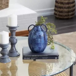 Sale Kirklands Home Crosshatch Double Handle Ceramic Vase, 9 in. Blue