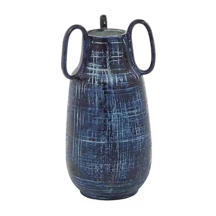 Kirklands Home Crosshatch Triple Handle Ceramic Vase, 13 in. Blue