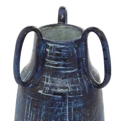 Kirklands Home Crosshatch Triple Handle Ceramic Vase, 13 in. Blue