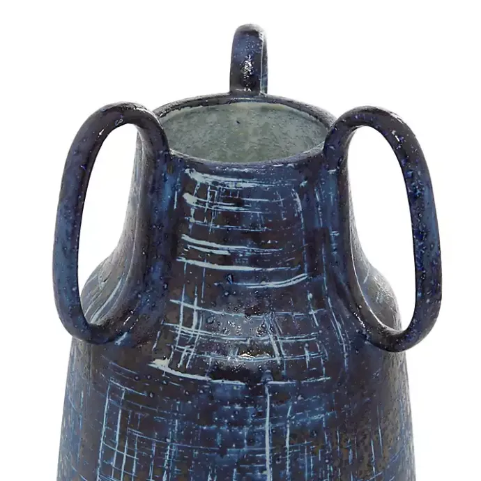 Kirklands Home Crosshatch Triple Handle Ceramic Vase, 13 in. Blue