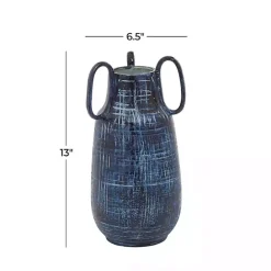 Kirklands Home Crosshatch Triple Handle Ceramic Vase, 13 in. Blue