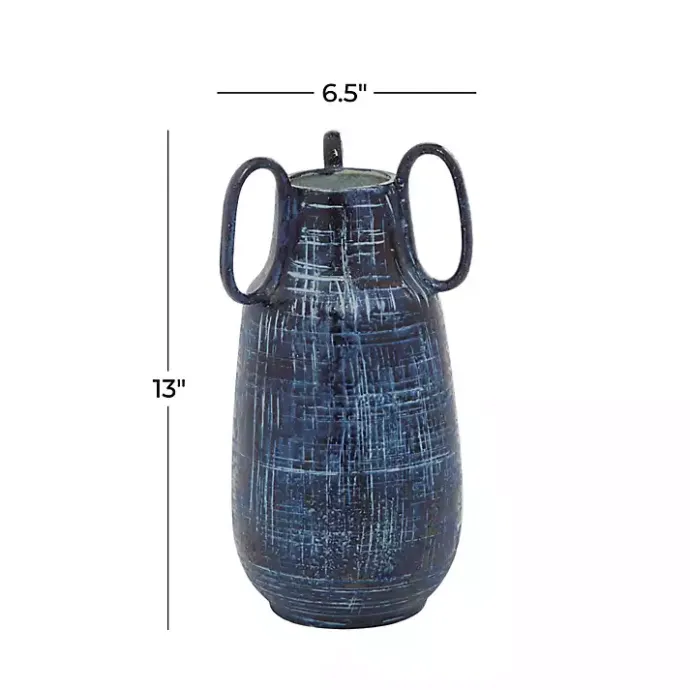 Kirklands Home Crosshatch Triple Handle Ceramic Vase, 13 in. Blue
