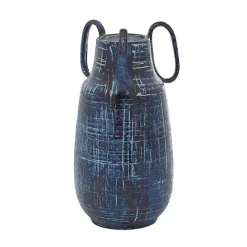 Kirklands Home Crosshatch Triple Handle Ceramic Vase, 13 in. Blue