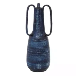 Kirklands Home Crosshatch Triple Handle Ceramic Vase, 17 in. Blue