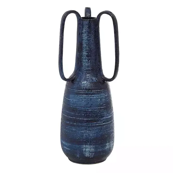 Kirklands Home Crosshatch Triple Handle Ceramic Vase, 17 in. Blue