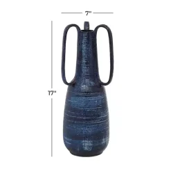 Kirklands Home Crosshatch Triple Handle Ceramic Vase, 17 in. Blue