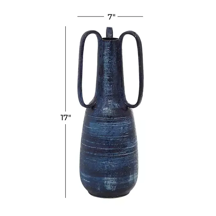 Kirklands Home Crosshatch Triple Handle Ceramic Vase, 17 in. Blue