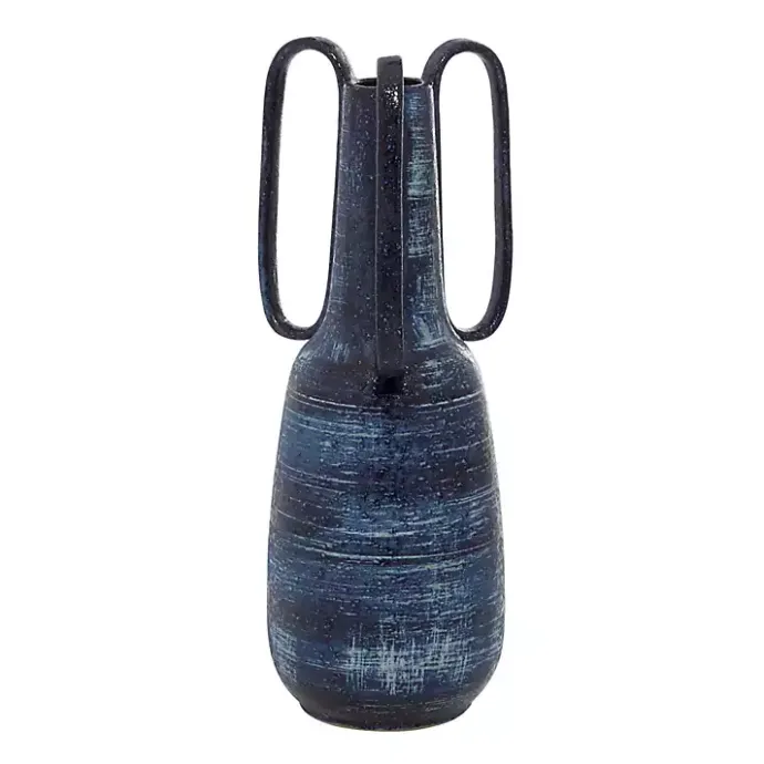 Kirklands Home Crosshatch Triple Handle Ceramic Vase, 17 in. Blue