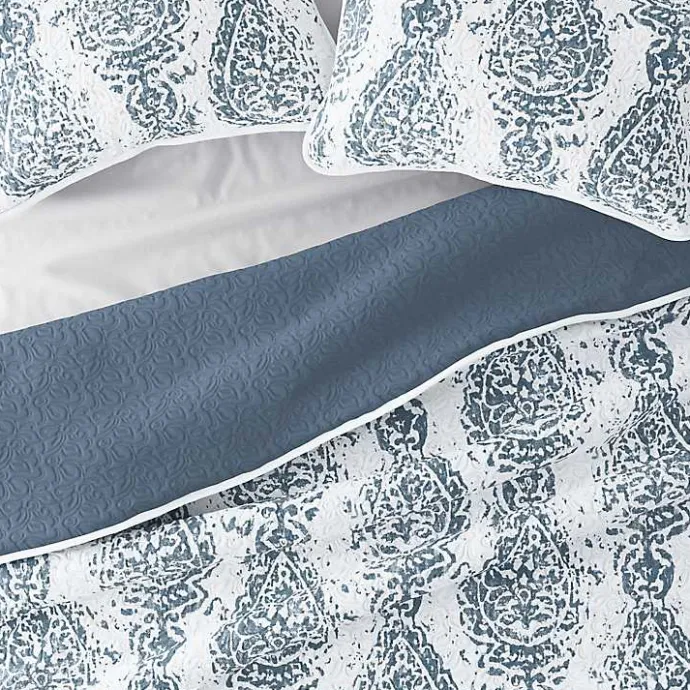 Outlet Kirklands Home Blue Damask Reversible 3-pc. Queen Quilt Set