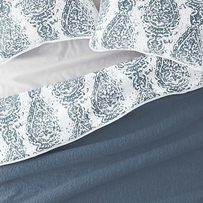 Outlet Kirklands Home Blue Damask Reversible 3-pc. Queen Quilt Set